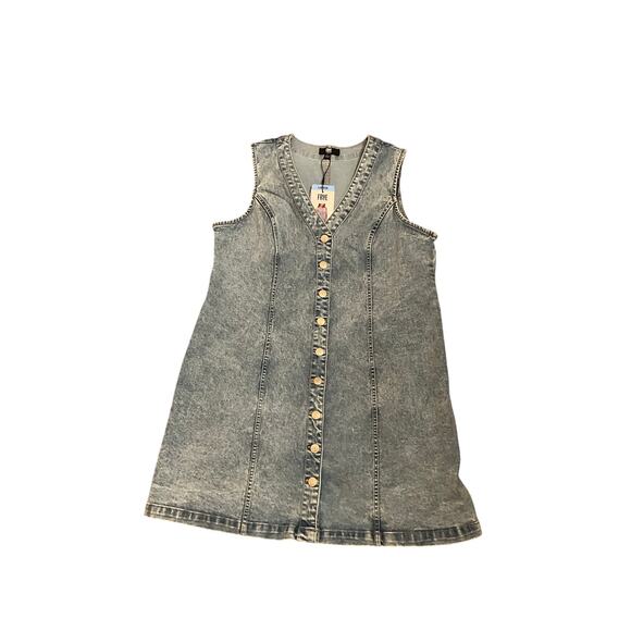 Frye Denim Mini Dress Button-Up Sleeveless Light Wash Blue Womens Size L NWT - Picture 5 of 7